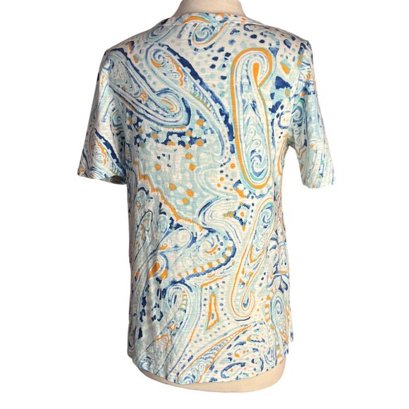 Chicos Women Size 1-M 8 Paisley Print V-Neck Short Sleeve Top Cotton & Modal - Picture 3 of 14